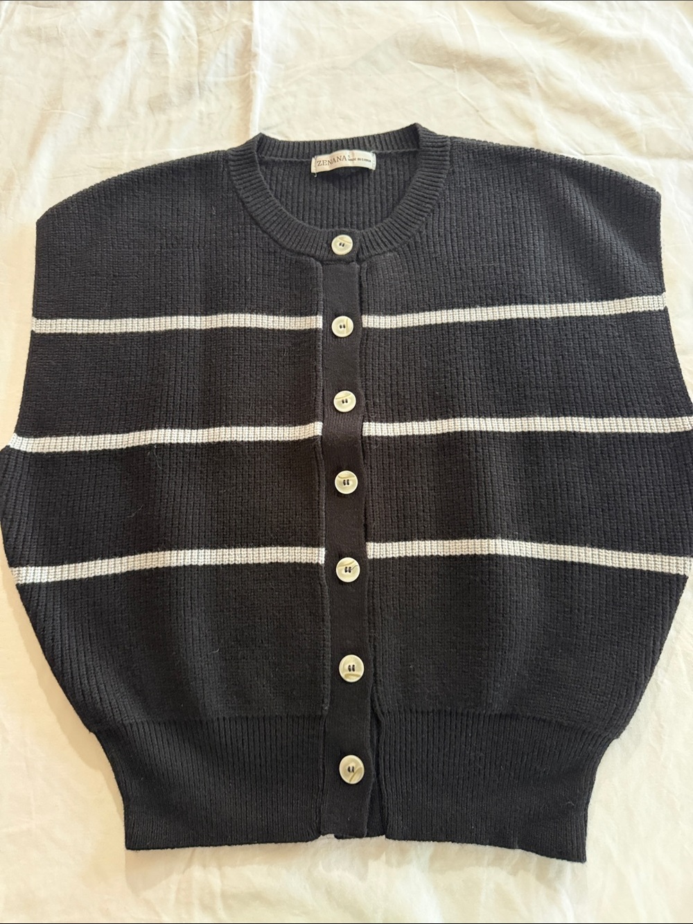 Zenana Outfitters Black Cardigan with White Stripes